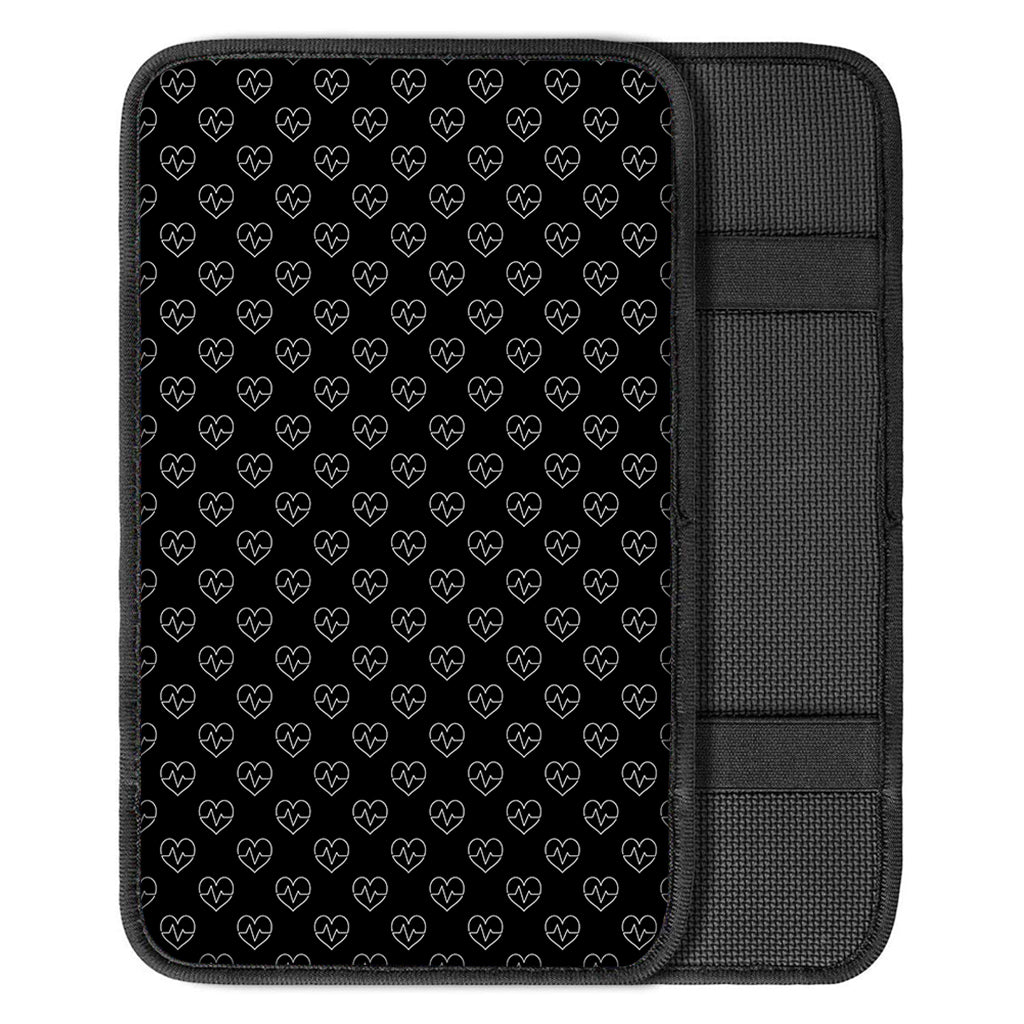 Black And White Heartbeat Pattern Print Car Center Console Cover