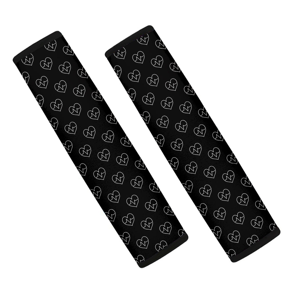 Black And White Heartbeat Pattern Print Car Seat Belt Covers