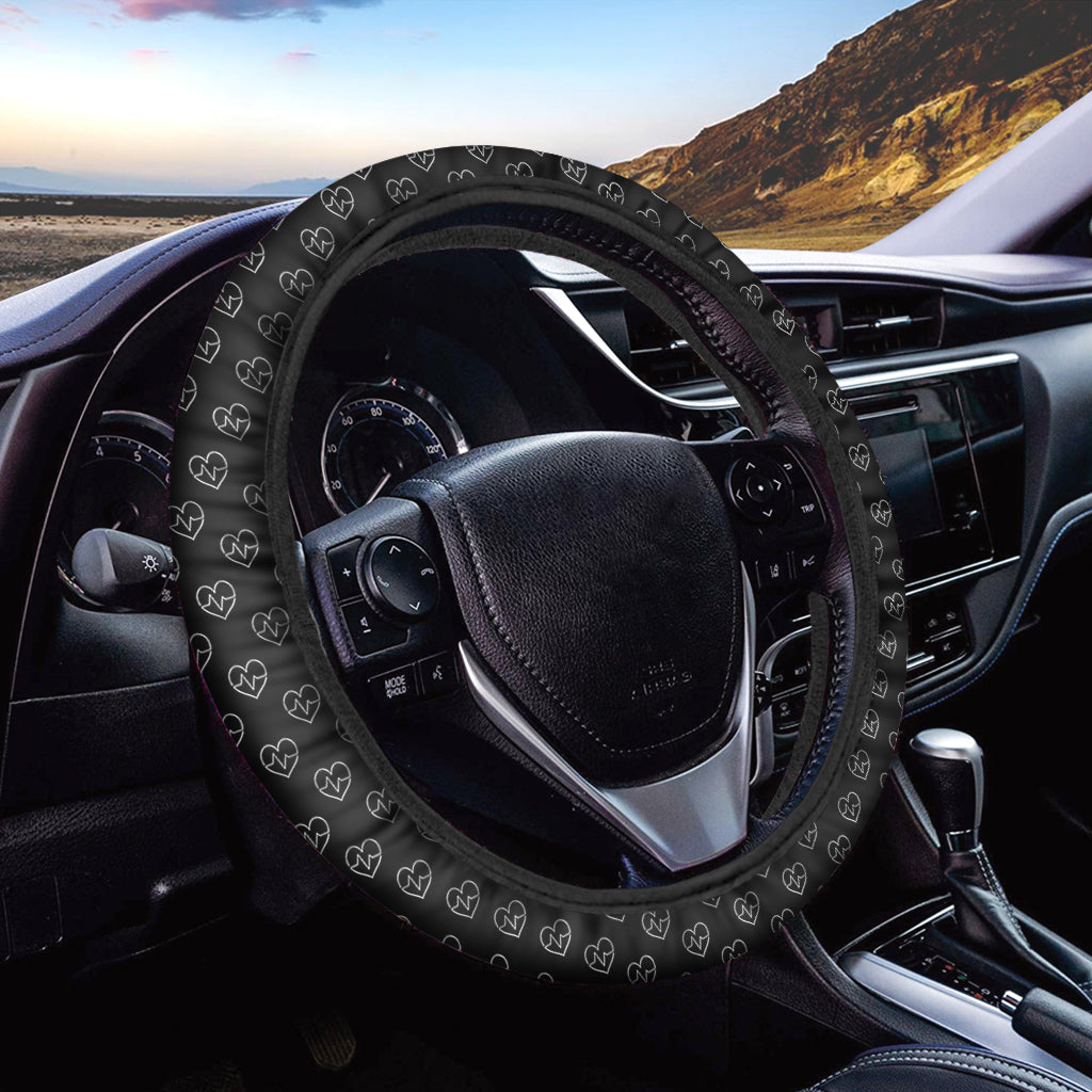 Black And White Heartbeat Pattern Print Car Steering Wheel Cover