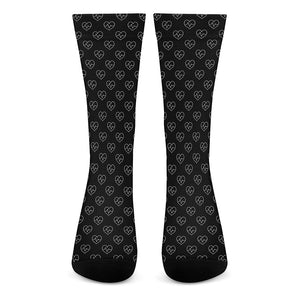 Black And White Heartbeat Pattern Print Crew Socks