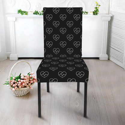 Black And White Heartbeat Pattern Print Dining Chair Slipcover