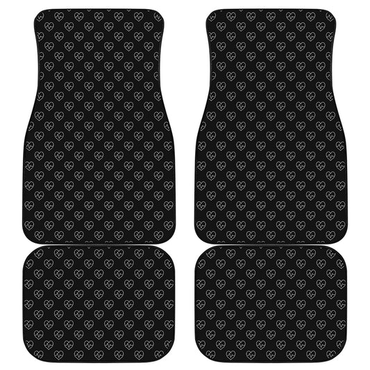 Black And White Heartbeat Pattern Print Front and Back Car Floor Mats