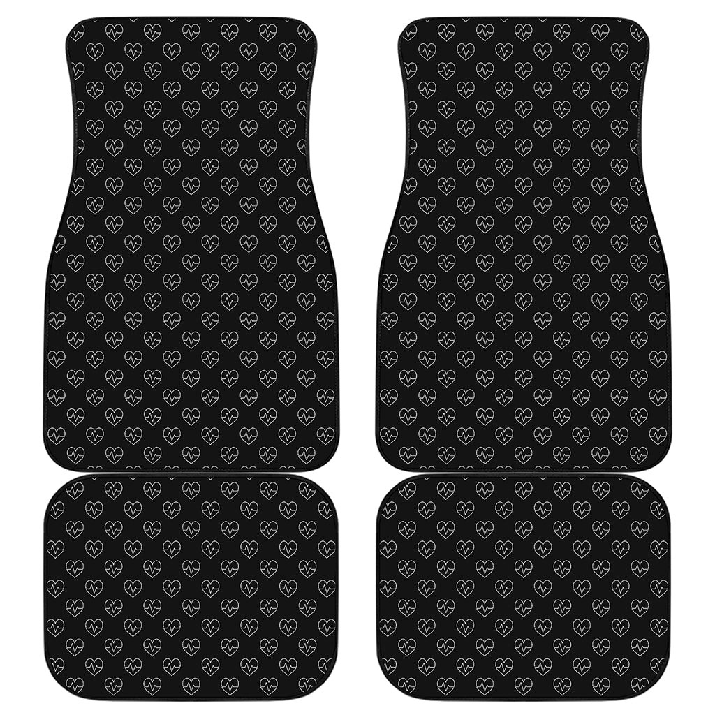Black And White Heartbeat Pattern Print Front and Back Car Floor Mats