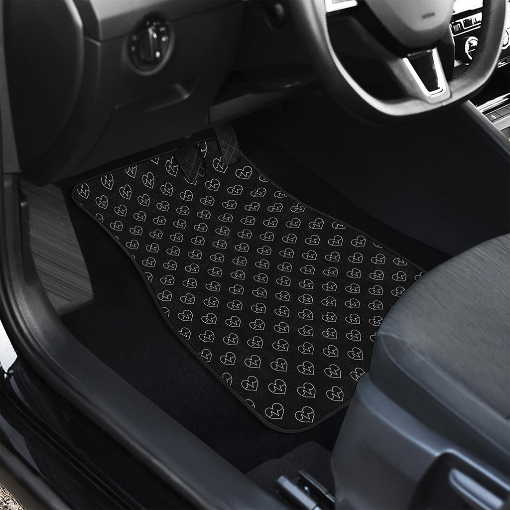 Black And White Heartbeat Pattern Print Front and Back Car Floor Mats