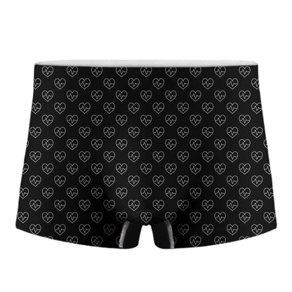 Black And White Heartbeat Pattern Print Men's Boxer Briefs