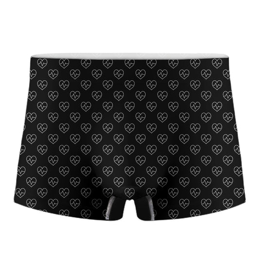 Black And White Heartbeat Pattern Print Men's Boxer Briefs