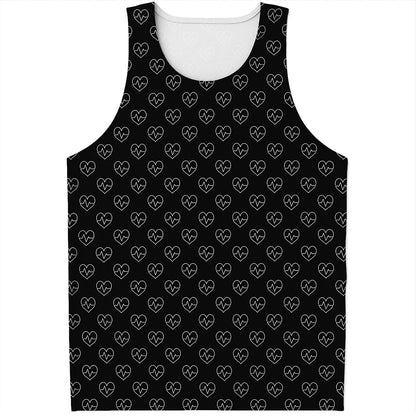 Black And White Heartbeat Pattern Print Men's Tank Top