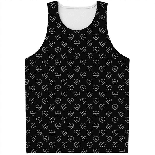 Black And White Heartbeat Pattern Print Men's Tank Top