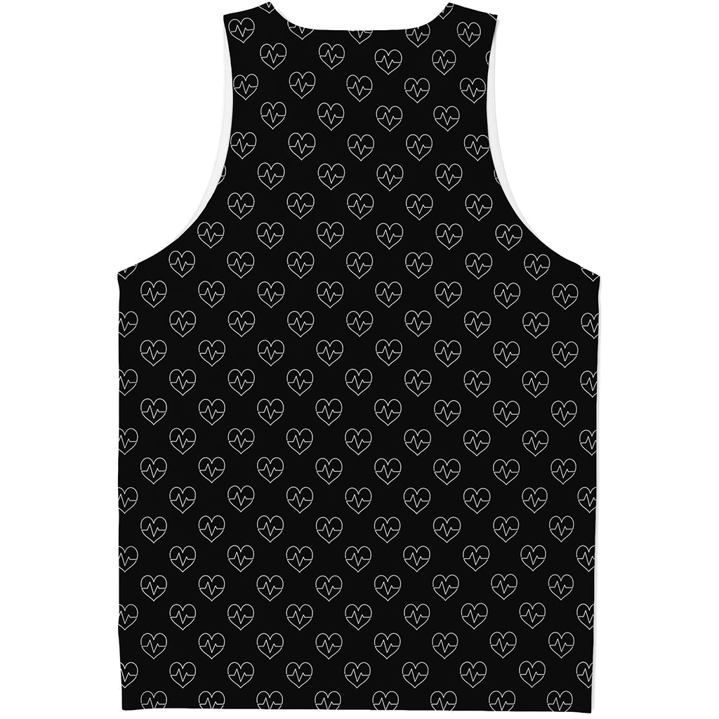 Black And White Heartbeat Pattern Print Men's Tank Top