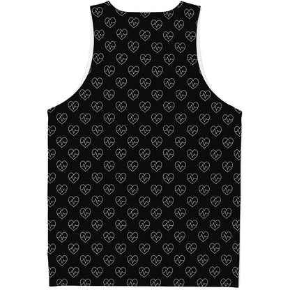 Black And White Heartbeat Pattern Print Men's Tank Top