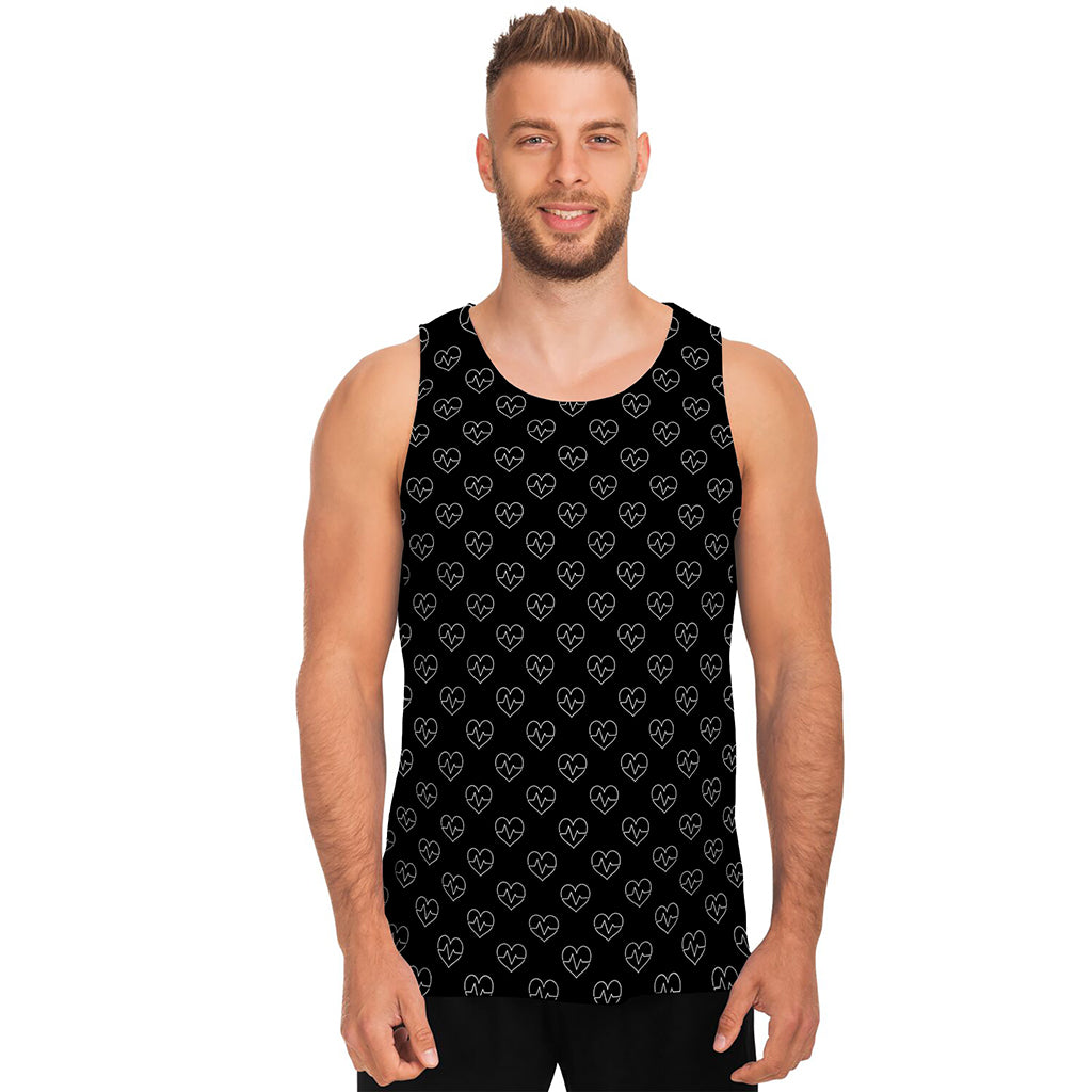 Black And White Heartbeat Pattern Print Men's Tank Top