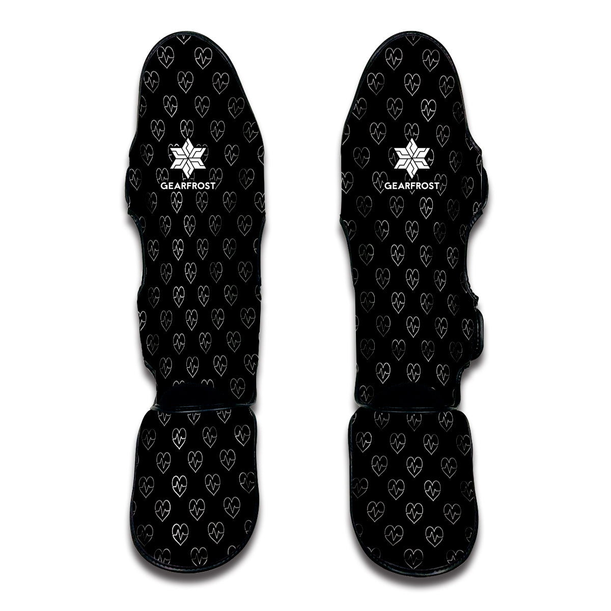 Black And White Heartbeat Pattern Print Muay Thai Shin Guard