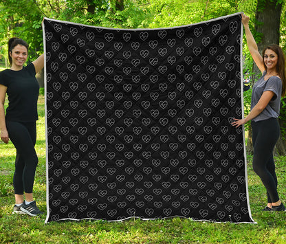Black And White Heartbeat Pattern Print Quilt