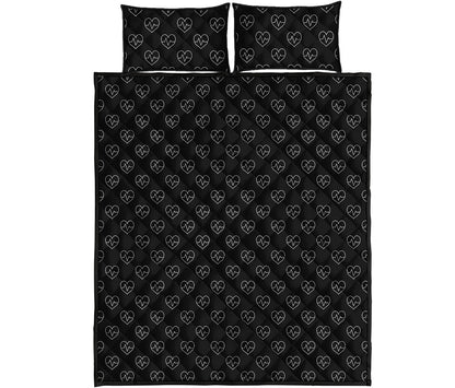 Black And White Heartbeat Pattern Print Quilt Bed Set