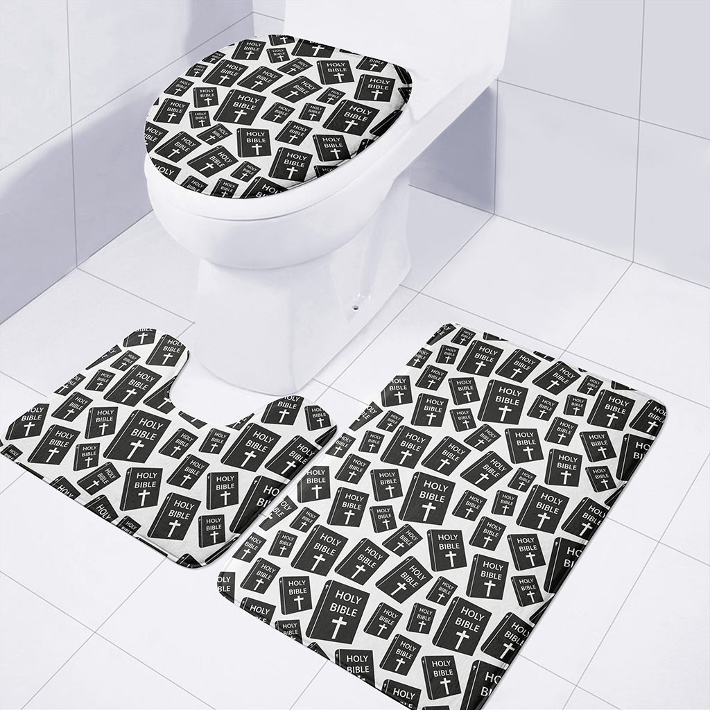 Black And White Holy Bible Pattern Print 3 Piece Bath Mat Set