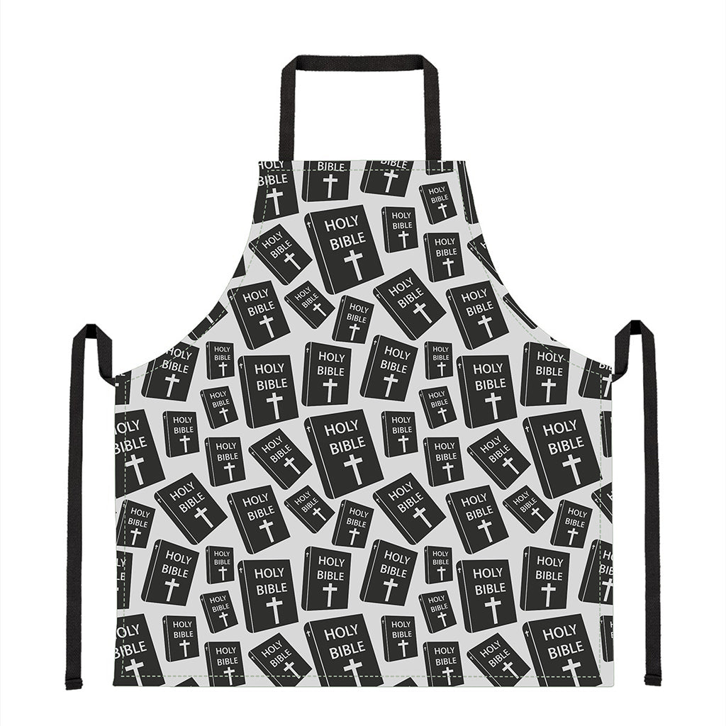 Black And White Holy Bible Pattern Print Apron