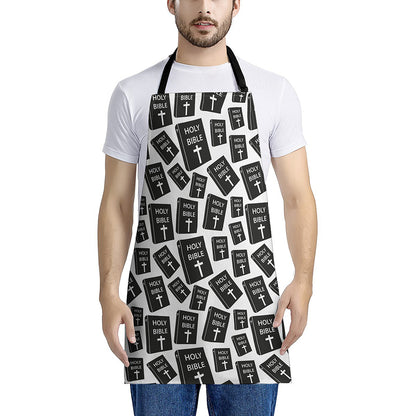 Black And White Holy Bible Pattern Print Apron
