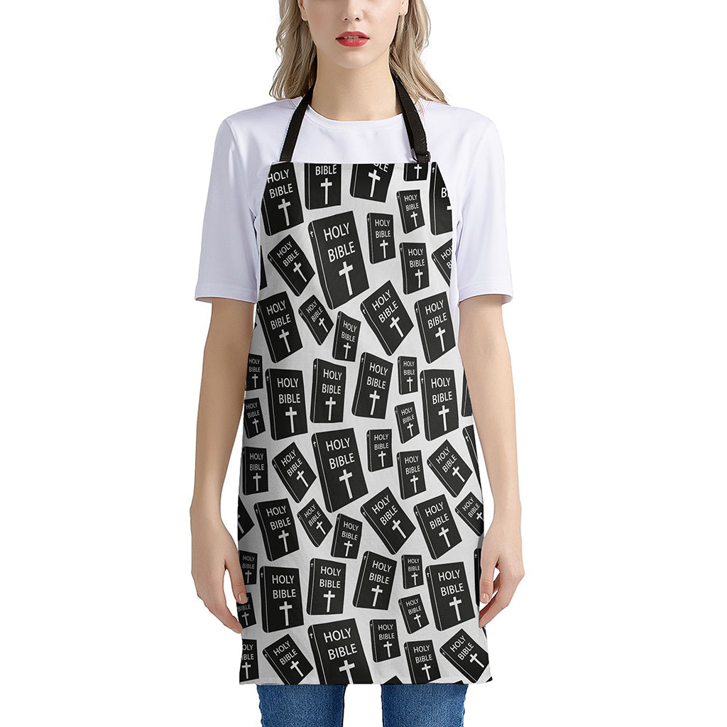 Black And White Holy Bible Pattern Print Apron