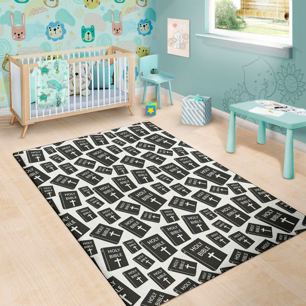 Black And White Holy Bible Pattern Print Area Rug