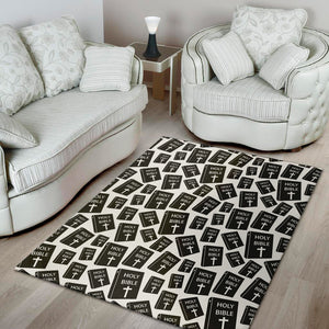 Black And White Holy Bible Pattern Print Area Rug