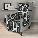 Black And White Holy Bible Pattern Print Armchair Protector