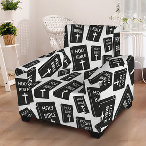 Black And White Holy Bible Pattern Print Armchair Slipcover