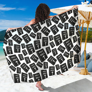 Black And White Holy Bible Pattern Print Beach Sarong Wrap