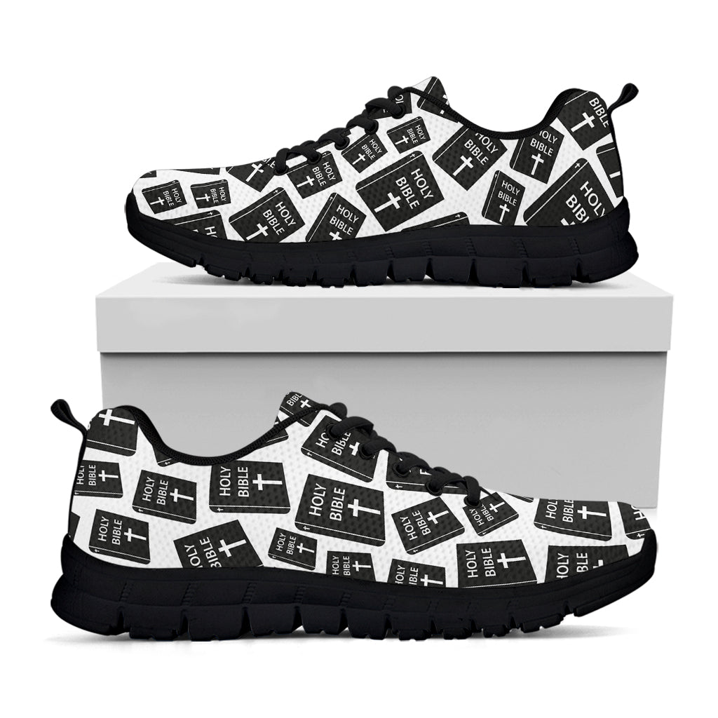 Black And White Holy Bible Pattern Print Black Sneakers