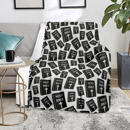 Black And White Holy Bible Pattern Print Blanket