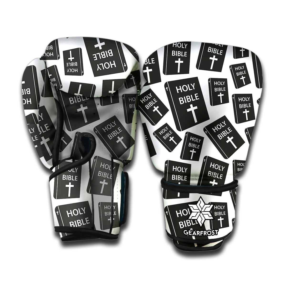 Black And White Holy Bible Pattern Print Boxing Gloves