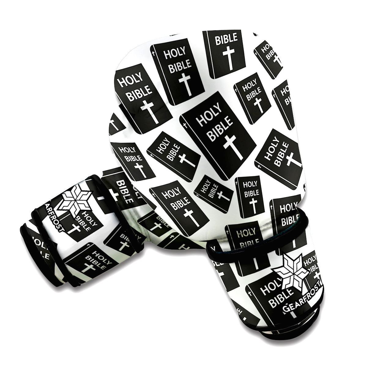 Black And White Holy Bible Pattern Print Boxing Gloves