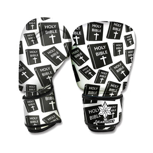 Black And White Holy Bible Pattern Print Boxing Gloves