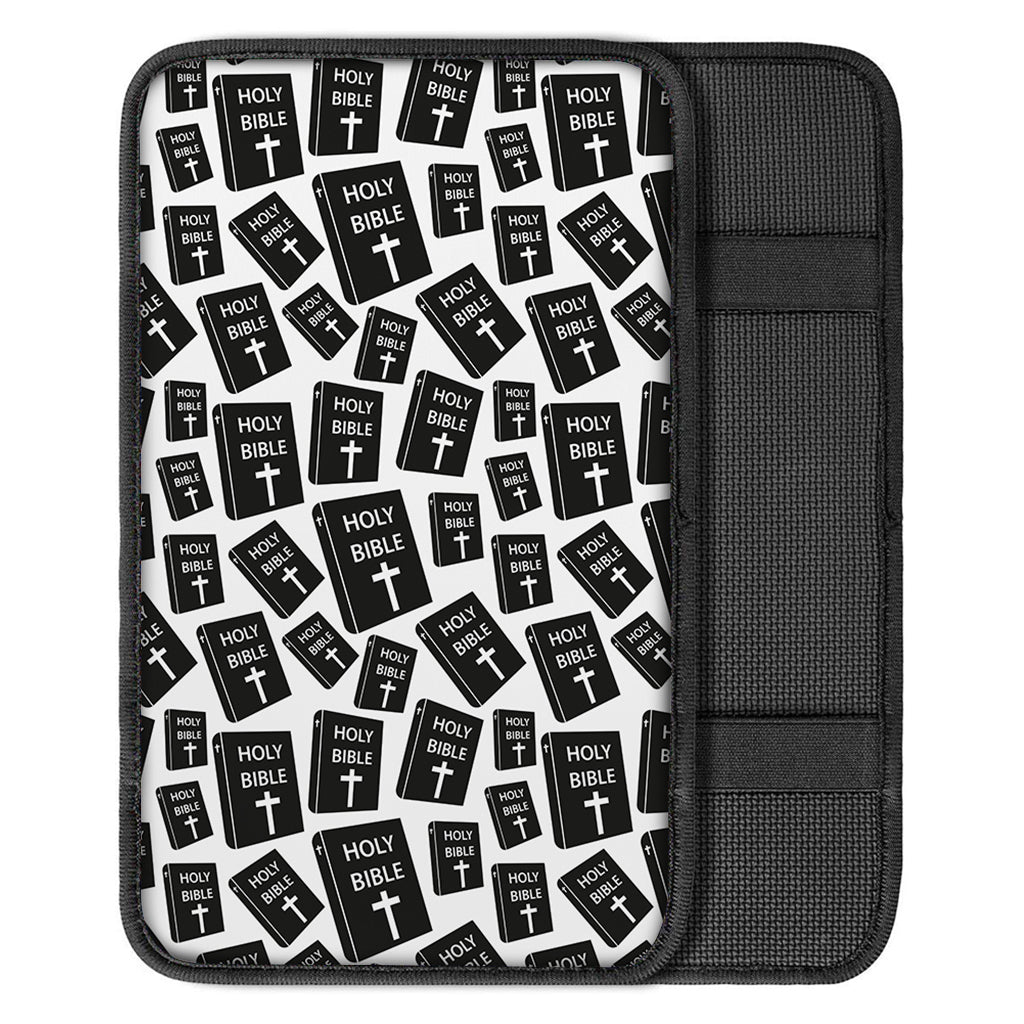 Black And White Holy Bible Pattern Print Car Center Console Cover