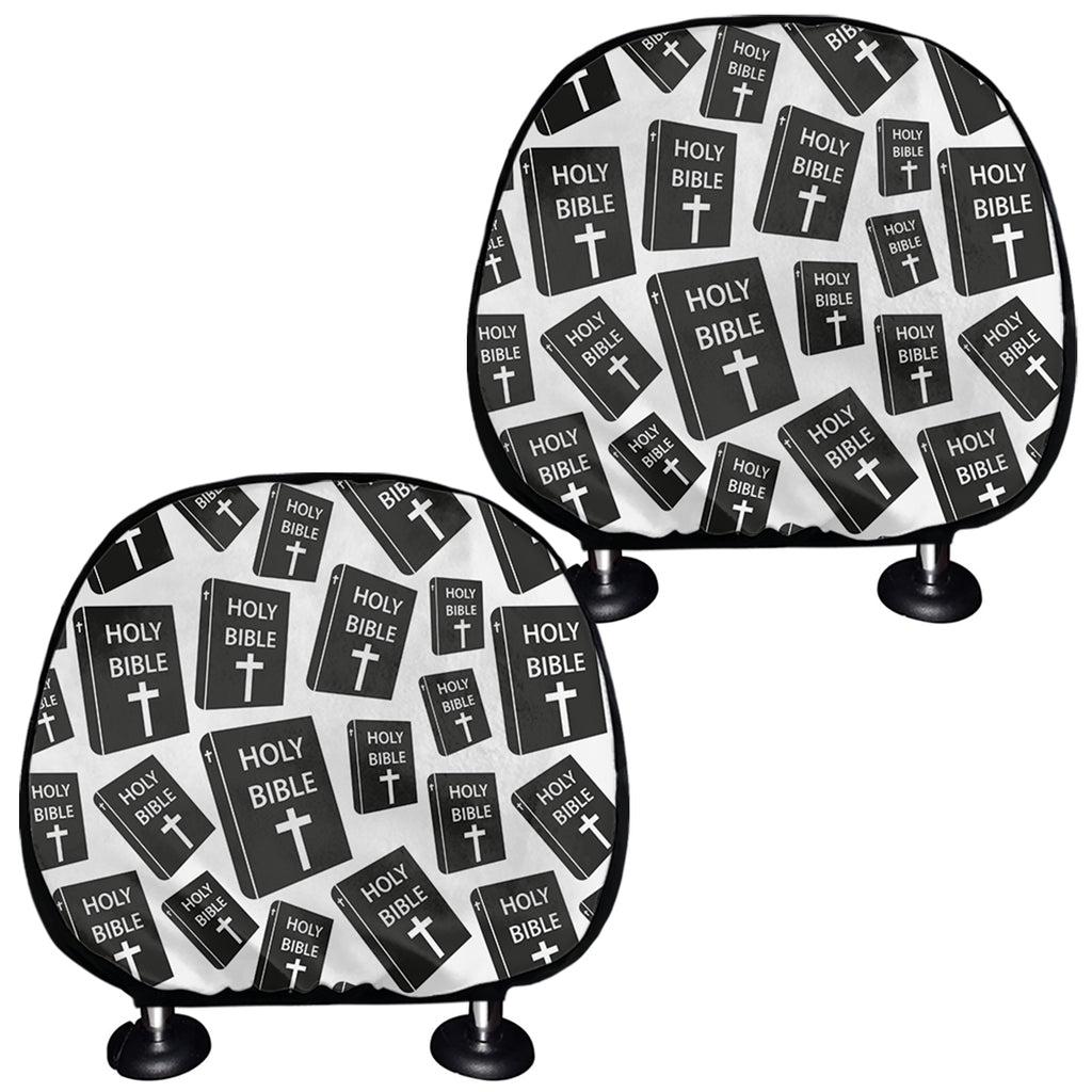 Black And White Holy Bible Pattern Print Car Headrest Covers