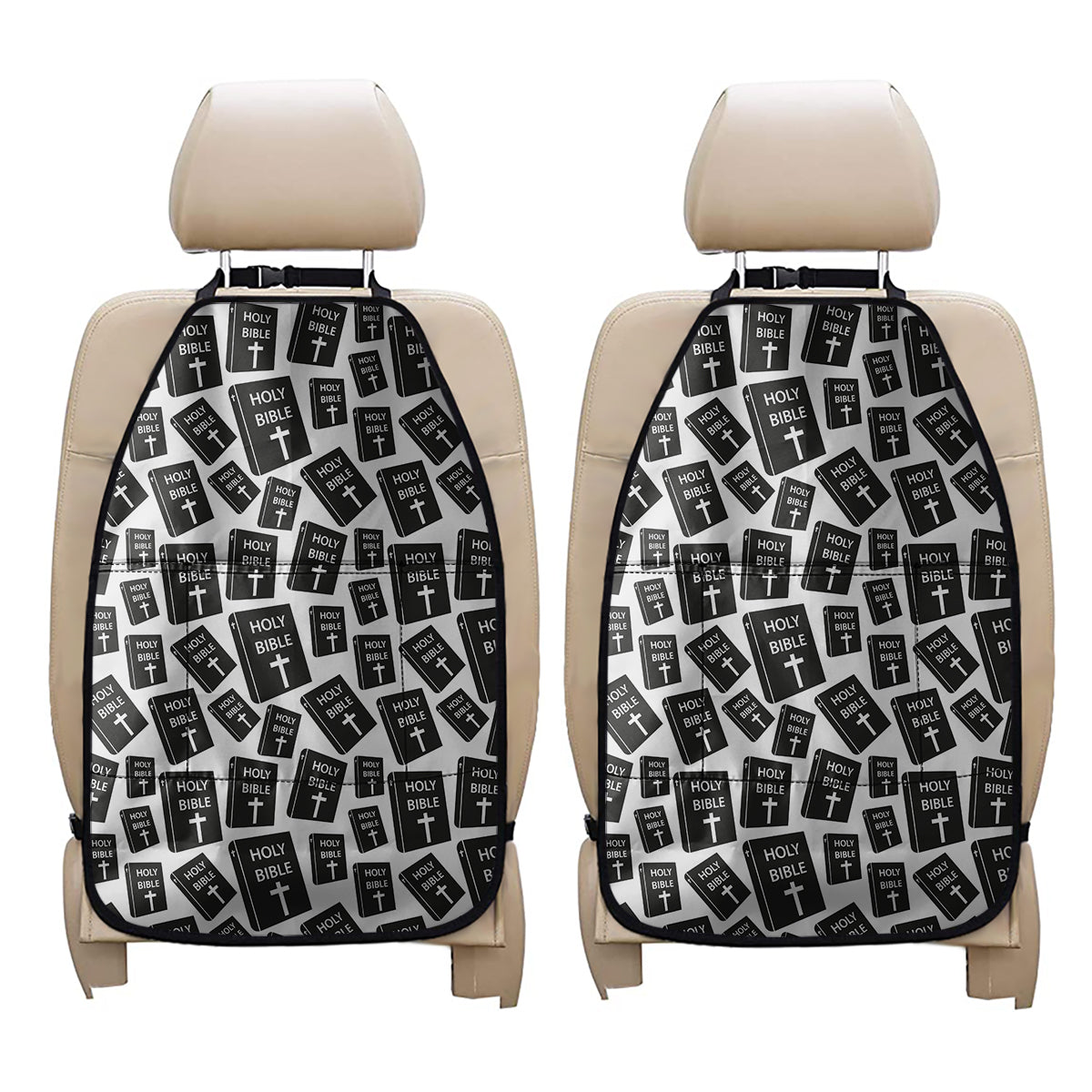 Black And White Holy Bible Pattern Print Car Seat Organizers