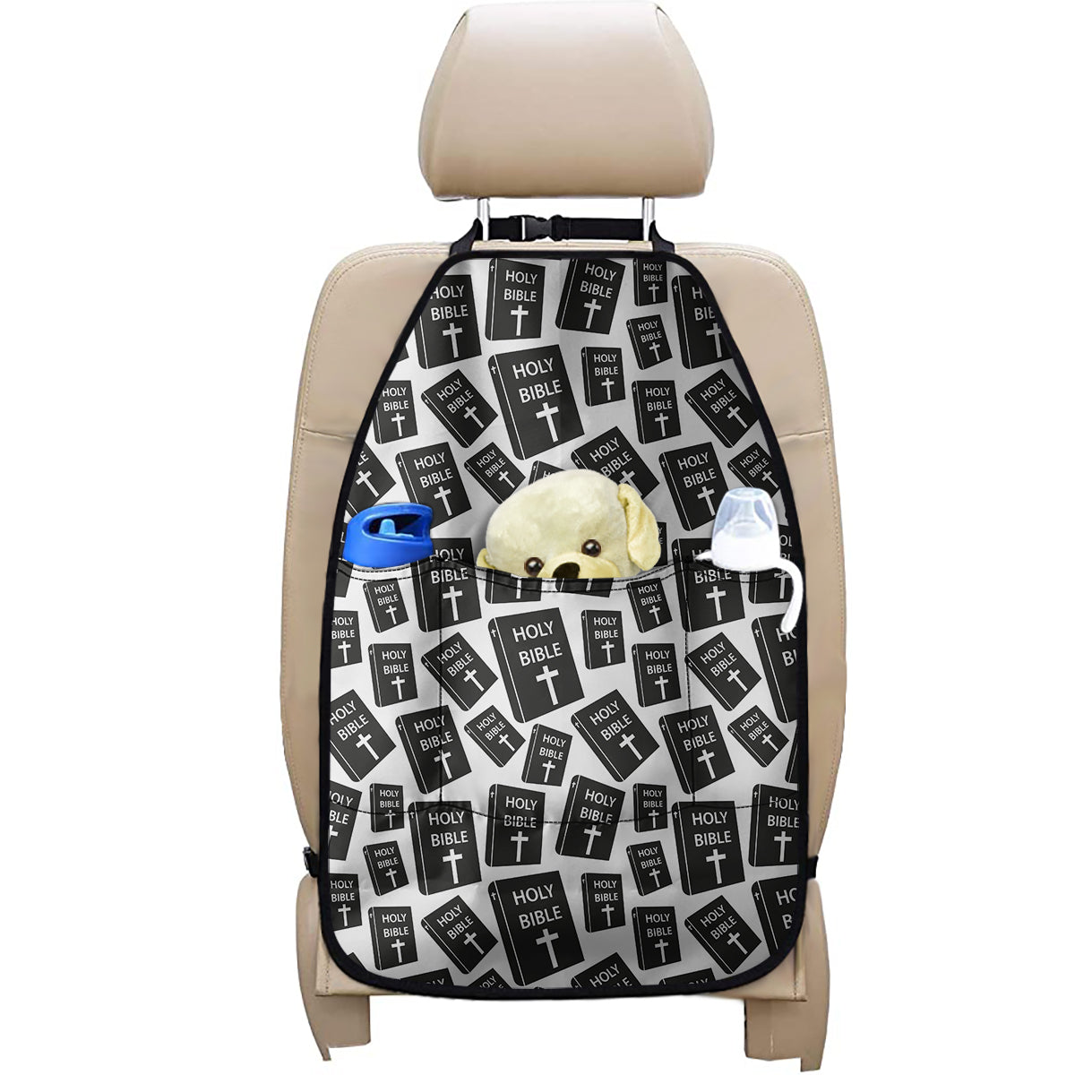 Black And White Holy Bible Pattern Print Car Seat Organizers