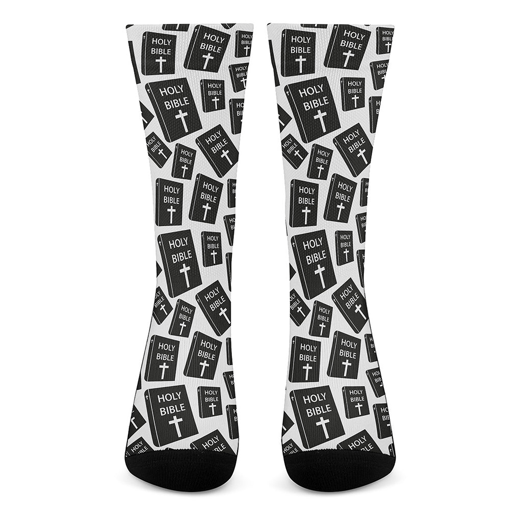 Black And White Holy Bible Pattern Print Crew Socks