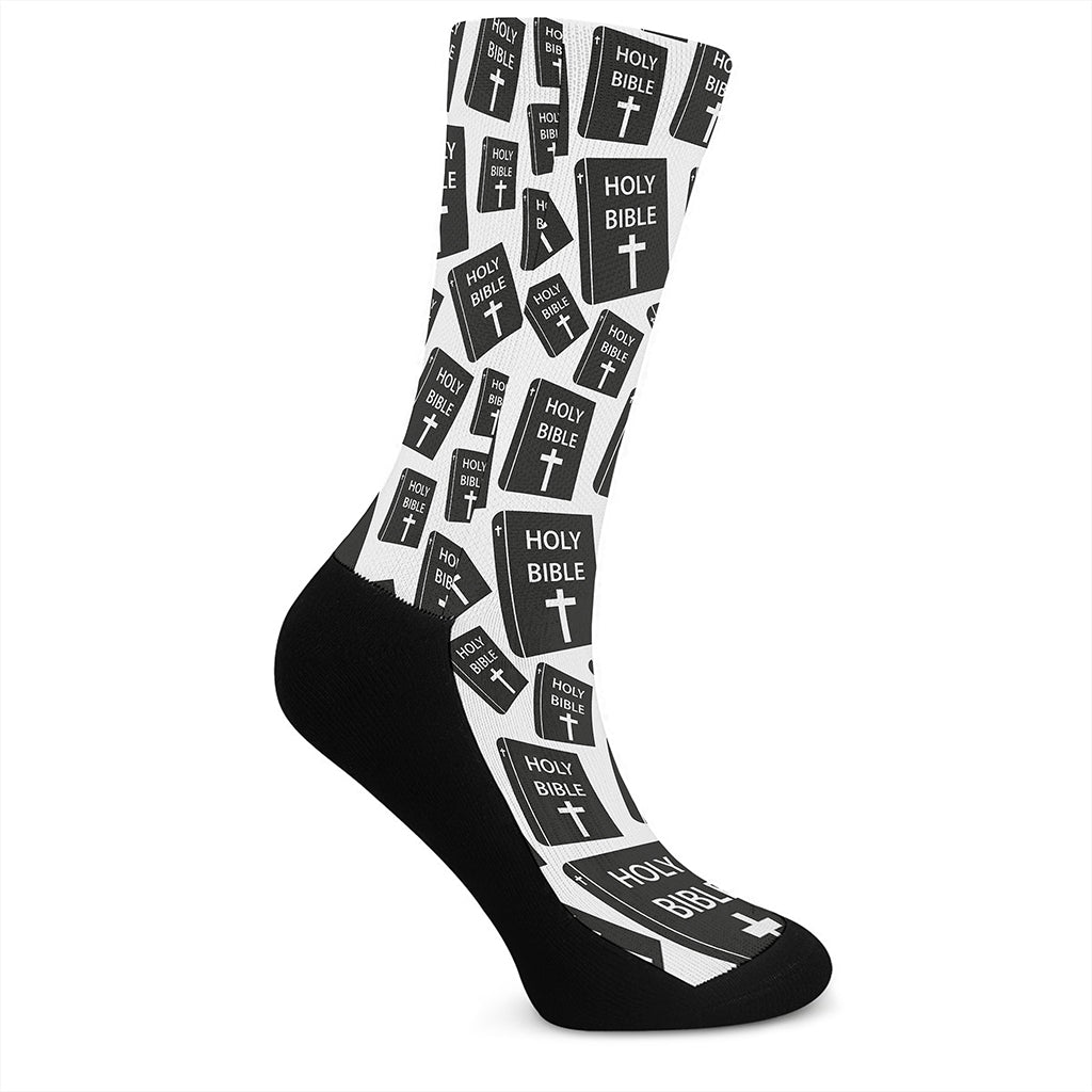 Black And White Holy Bible Pattern Print Crew Socks