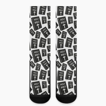 Black And White Holy Bible Pattern Print Crew Socks