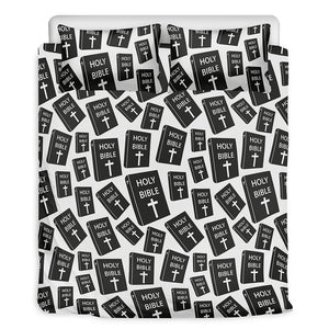 Black And White Holy Bible Pattern Print Duvet Cover Bedding Set