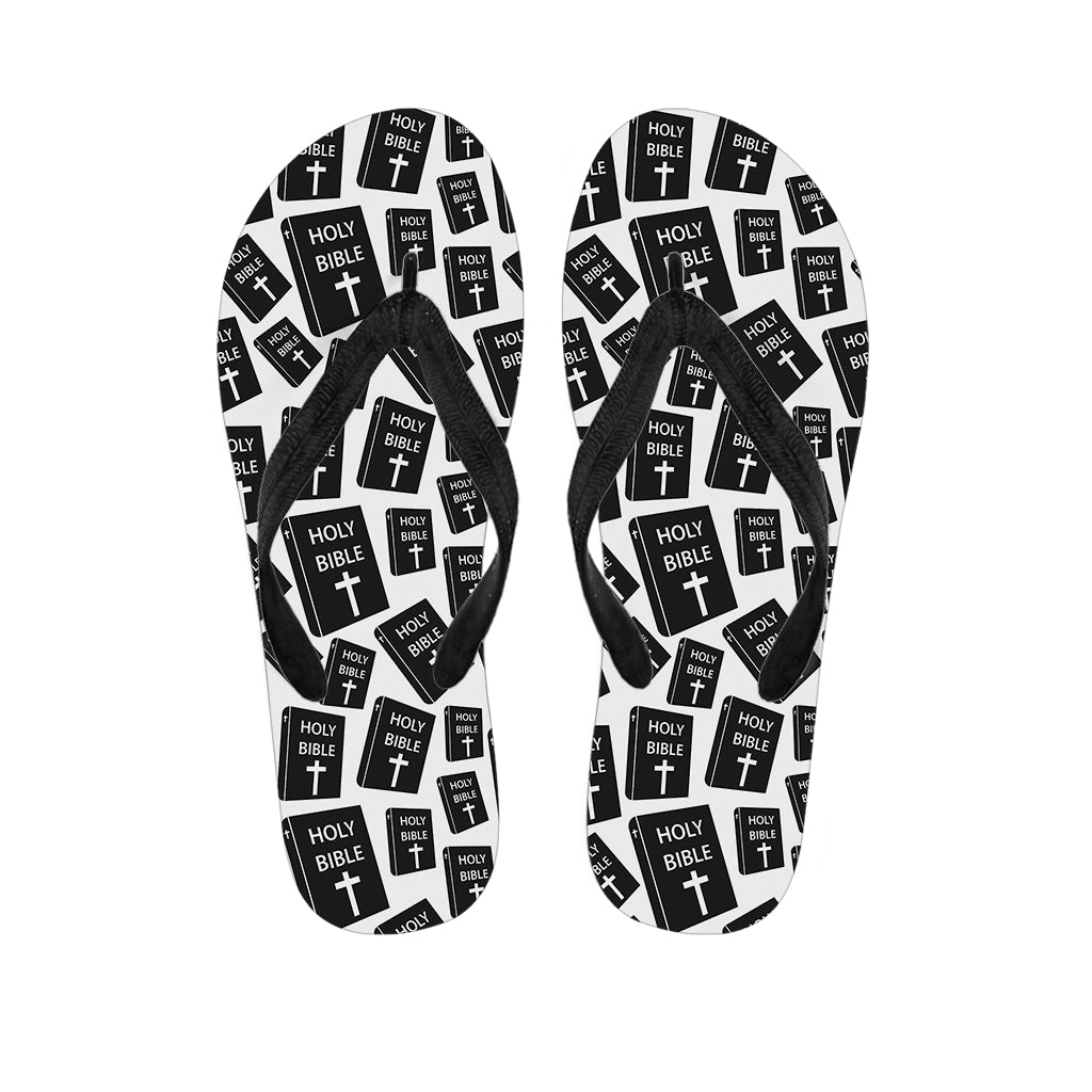 Black And White Holy Bible Pattern Print Flip Flops