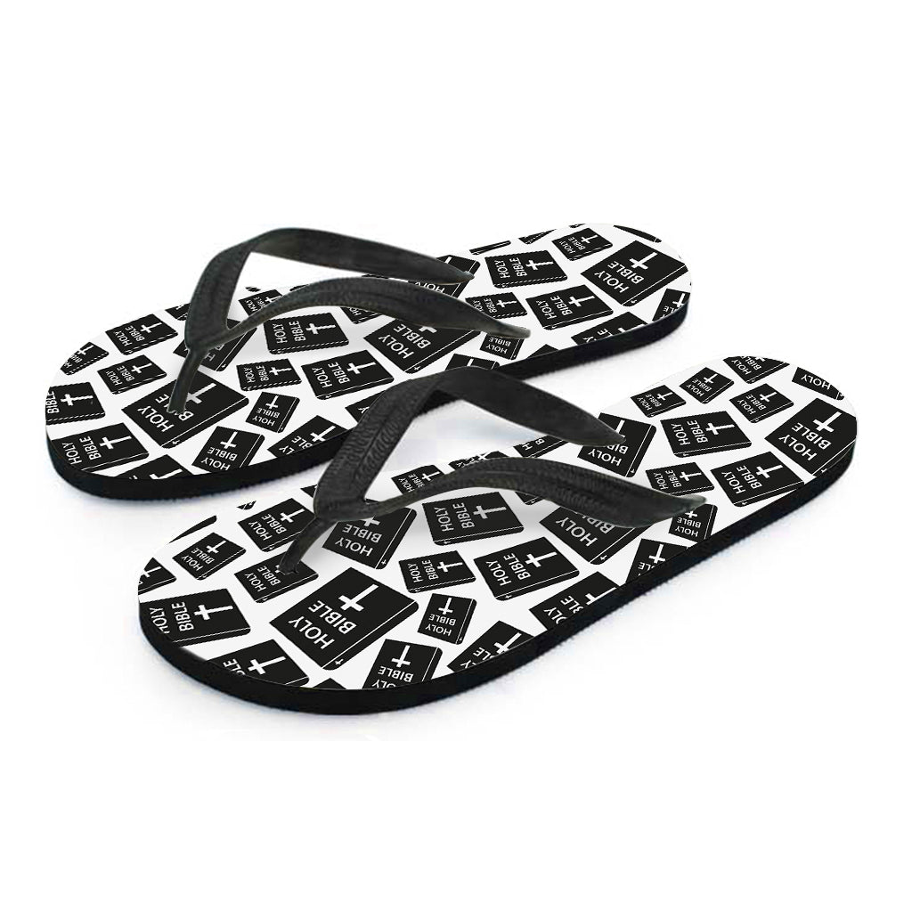 Black And White Holy Bible Pattern Print Flip Flops