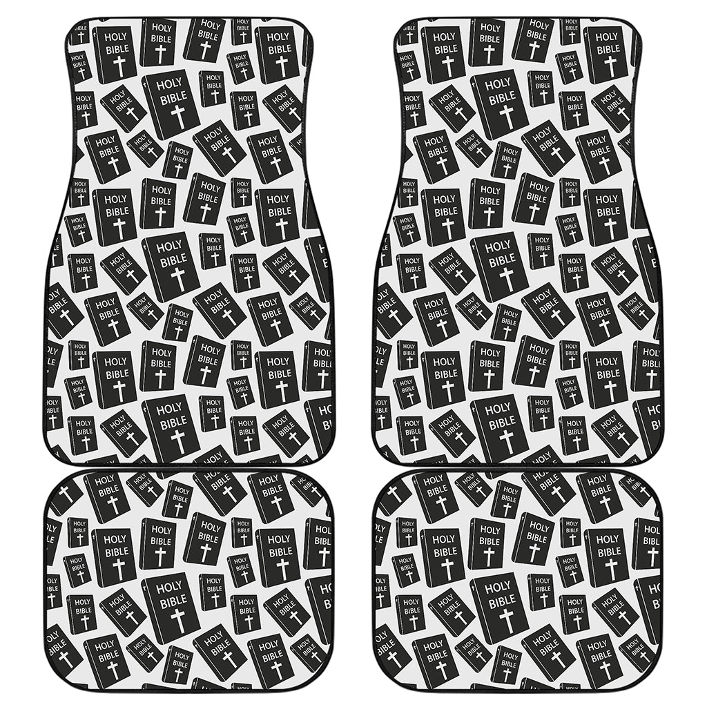 Black And White Holy Bible Pattern Print Front and Back Car Floor Mats