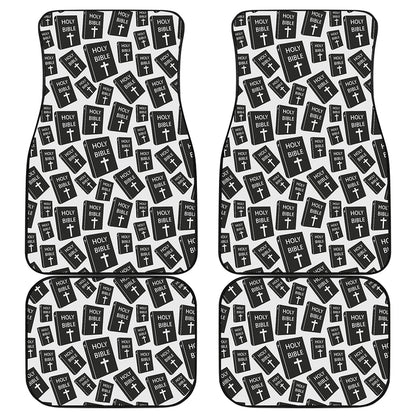 Black And White Holy Bible Pattern Print Front and Back Car Floor Mats