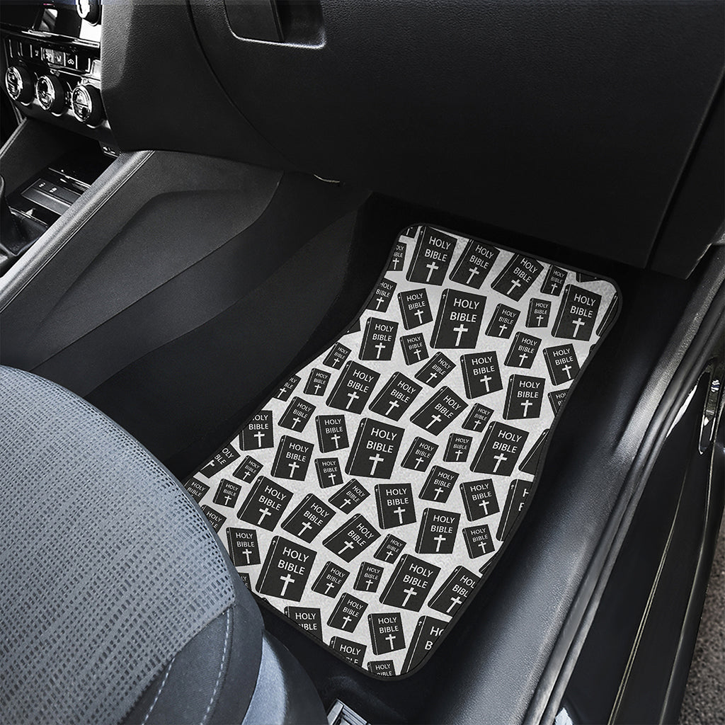 Black And White Holy Bible Pattern Print Front and Back Car Floor Mats