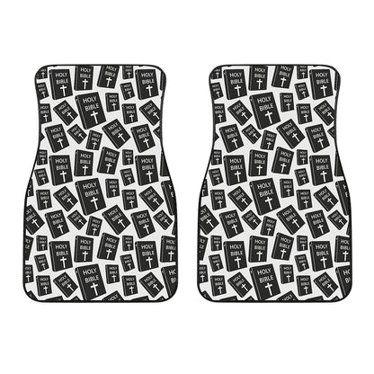 Black And White Holy Bible Pattern Print Front Car Floor Mats