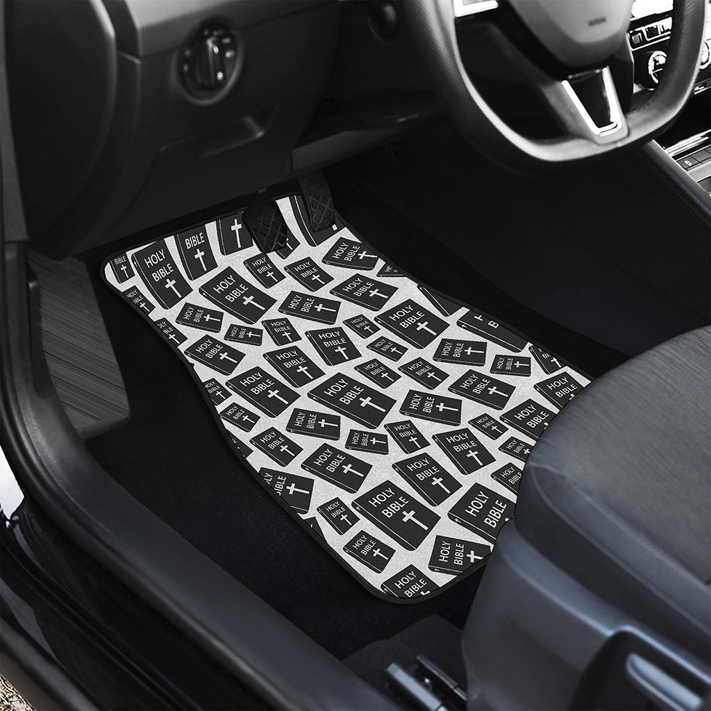 Black And White Holy Bible Pattern Print Front Car Floor Mats