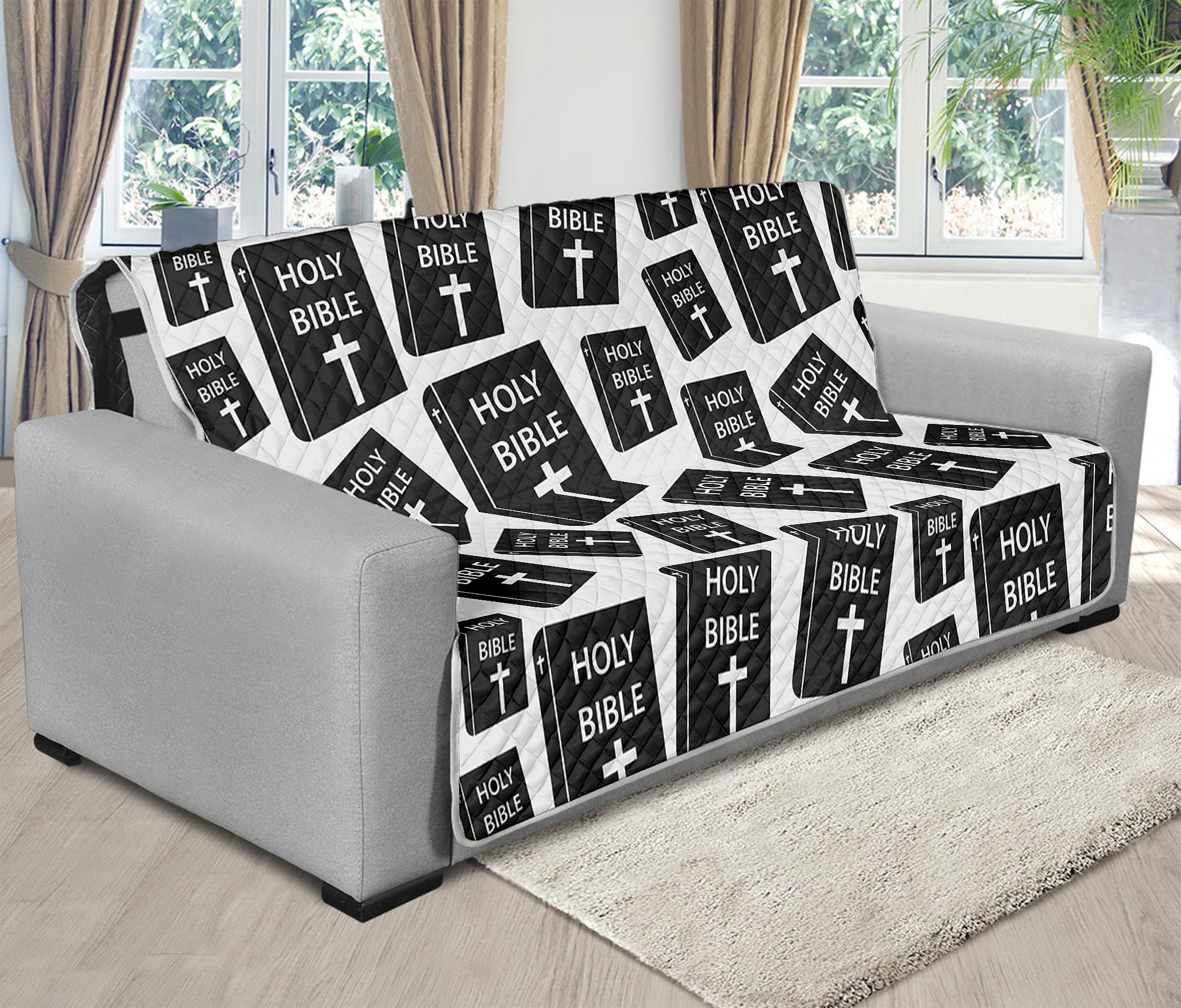 Black And White Holy Bible Pattern Print Futon Protector