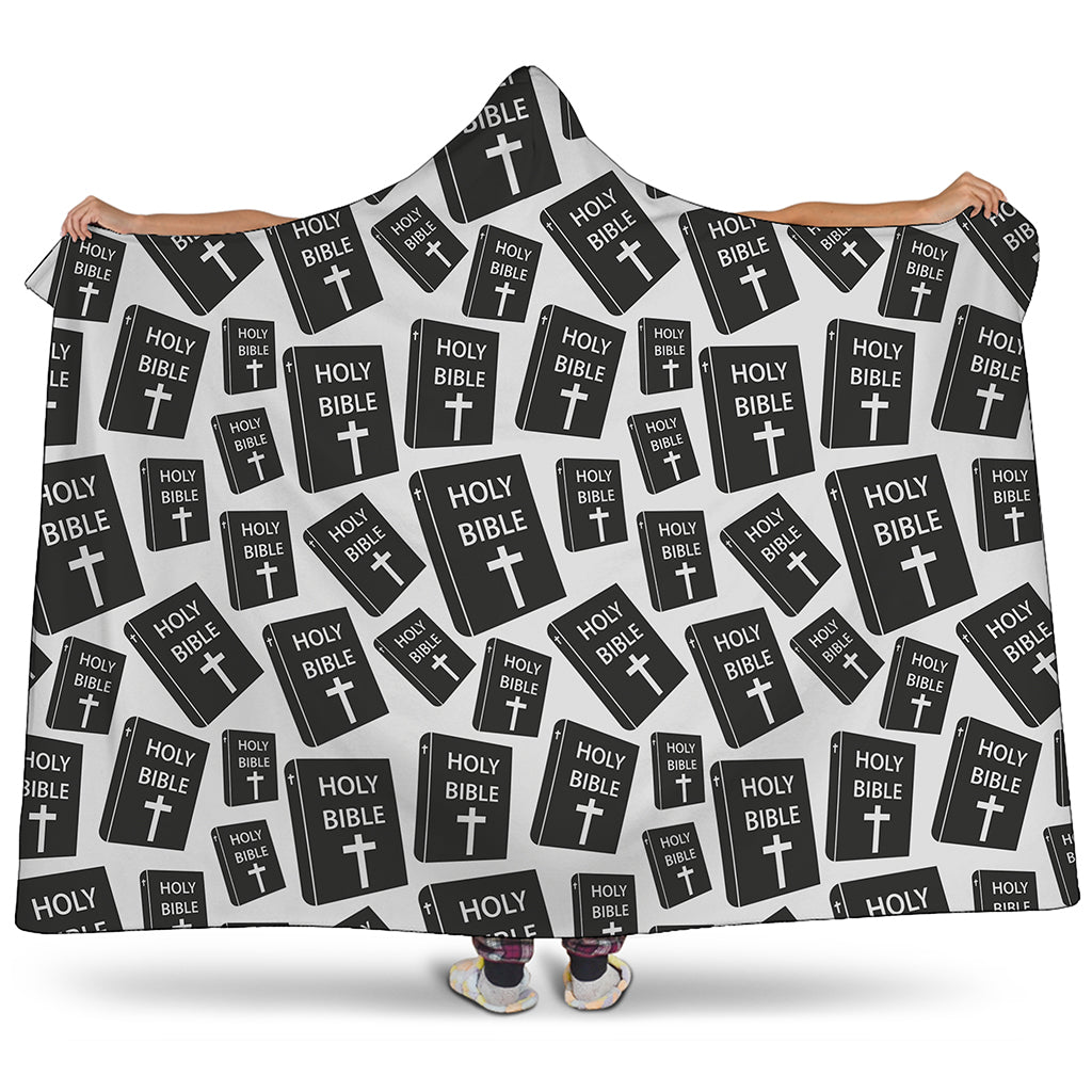 Black And White Holy Bible Pattern Print Hooded Blanket