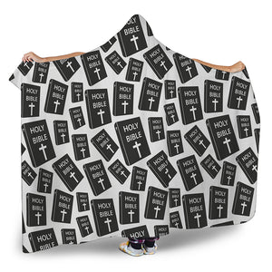 Black And White Holy Bible Pattern Print Hooded Blanket